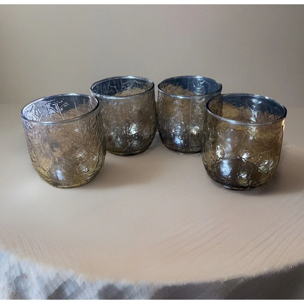 Anchor Hocking Sherwood Spicy Brown on the Rocks set of four Short Glasses 70’s